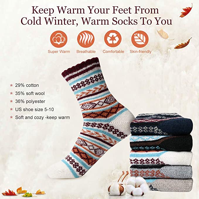 Wholesale Women's Winter Crew Socks Warm Thick Soft Wool Socks