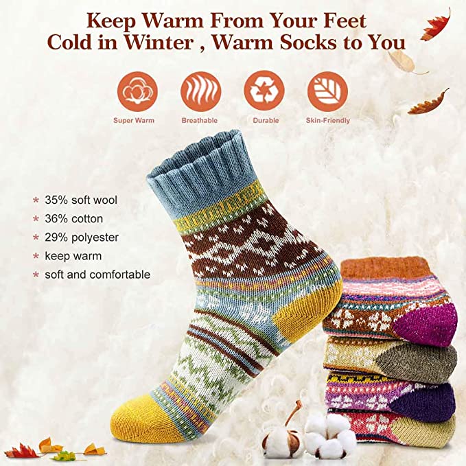 Wholesale Women's Winter Crew Socks Warm Thick Soft Wool Socks