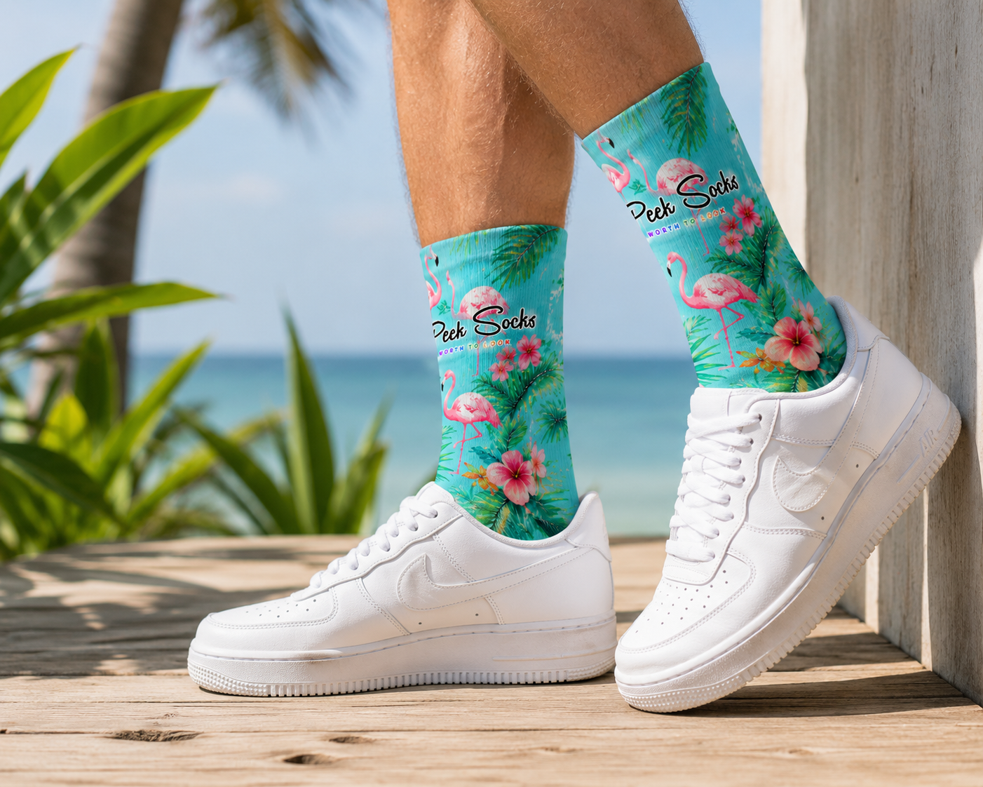 PeekSocks® Flamingo Paradise Crew Socks
